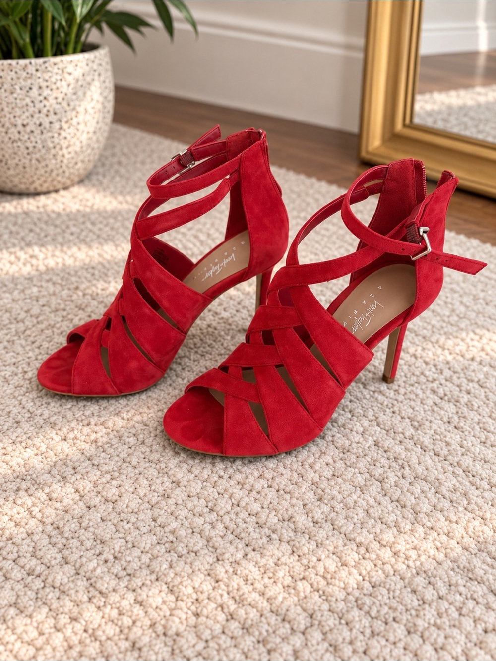 Lord & Taylor Red Suede Strappy High Heel Sandals